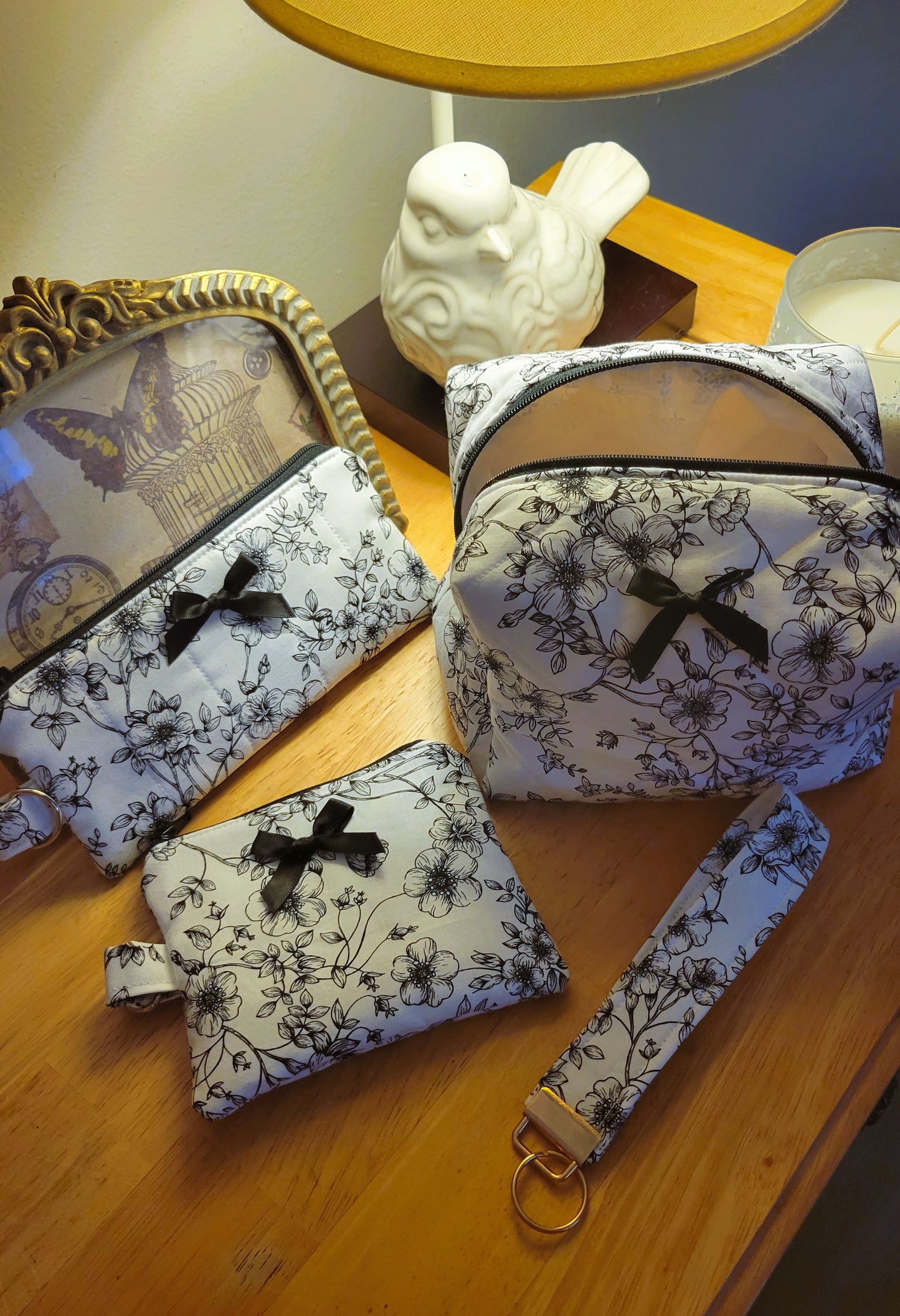 Black Floral - Makeup Bag