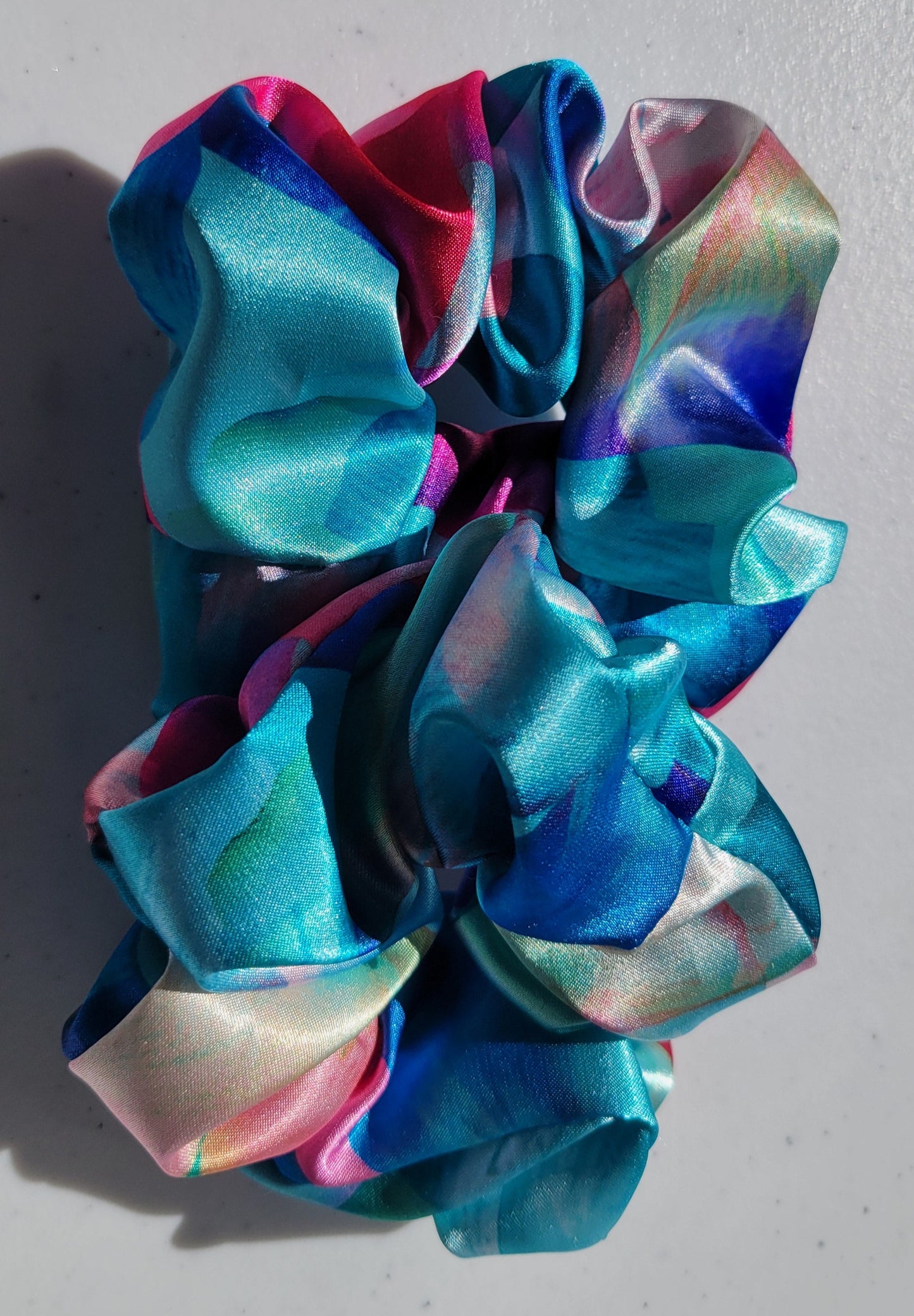 Blue Petal Satin Scrunchie