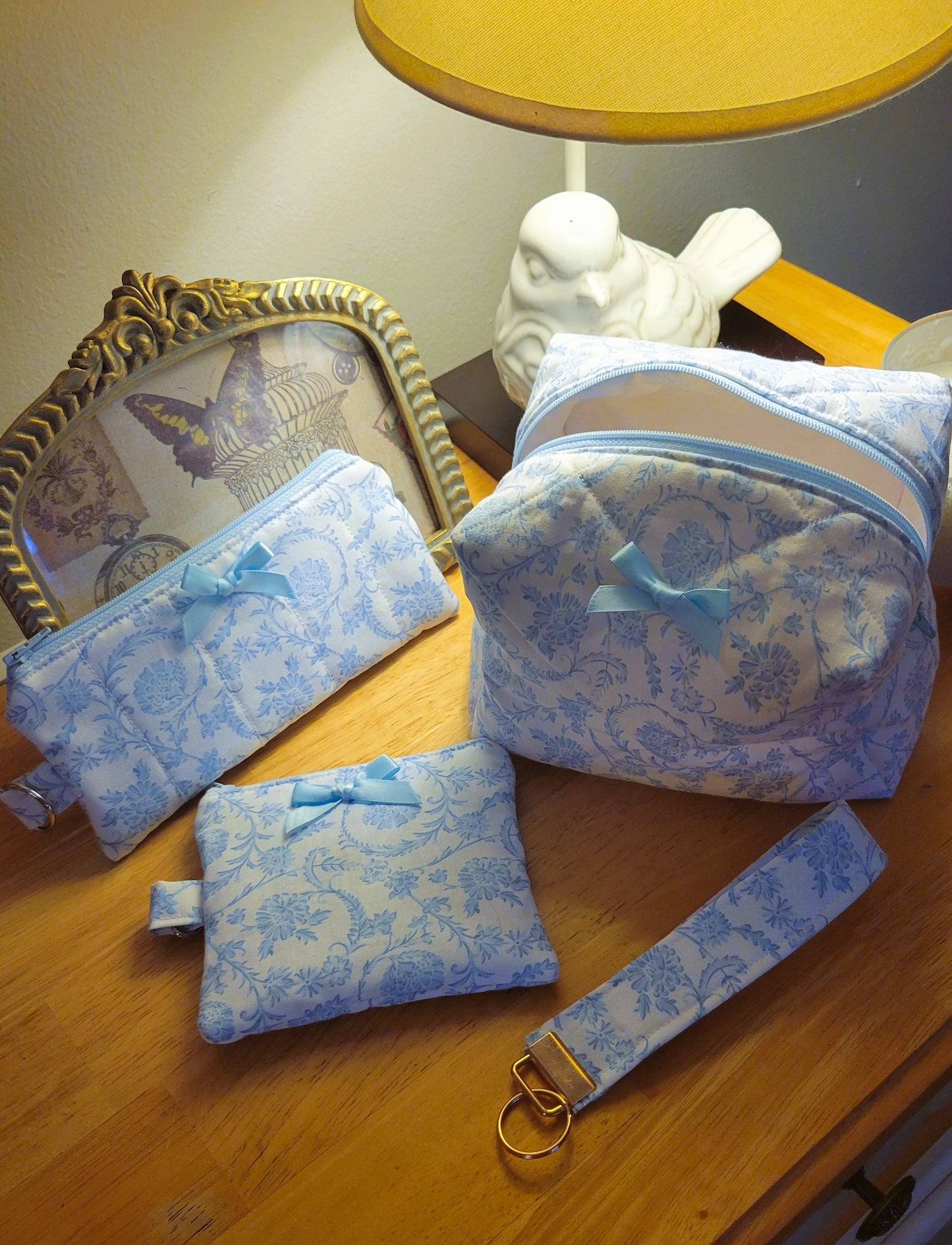 Blue Floral - Wristlet Keychain