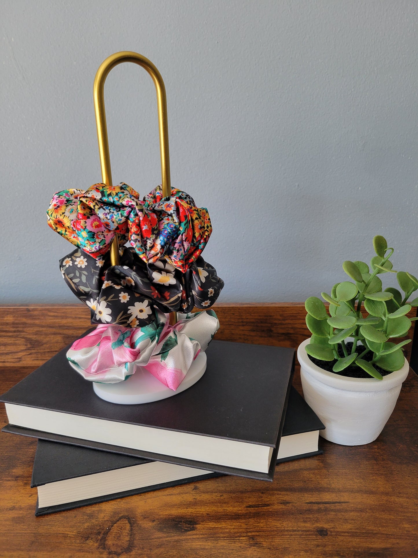 Black Floral Satin Scrunchies