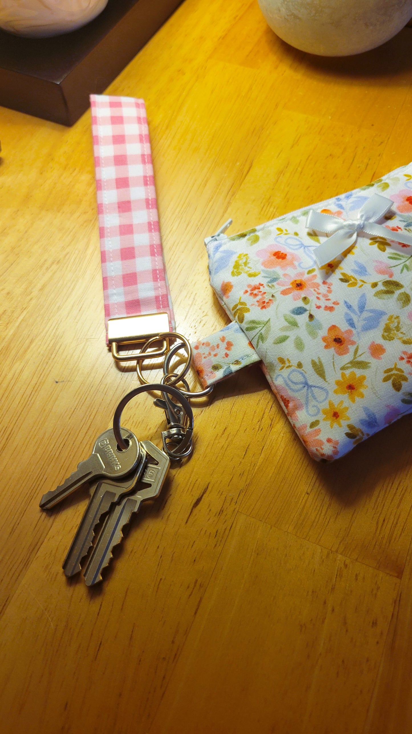 Pink Gingham - Wristlet Keychain
