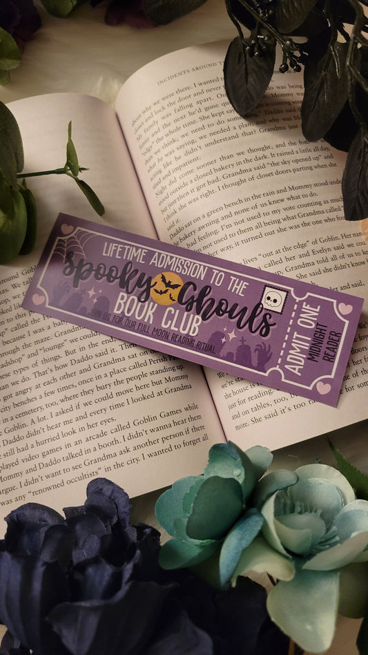 Spooky Ghouls Book Club Ticket Bookmark