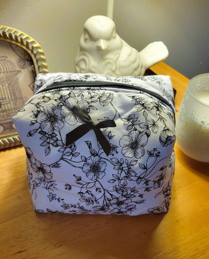 Black Floral - Makeup Bag