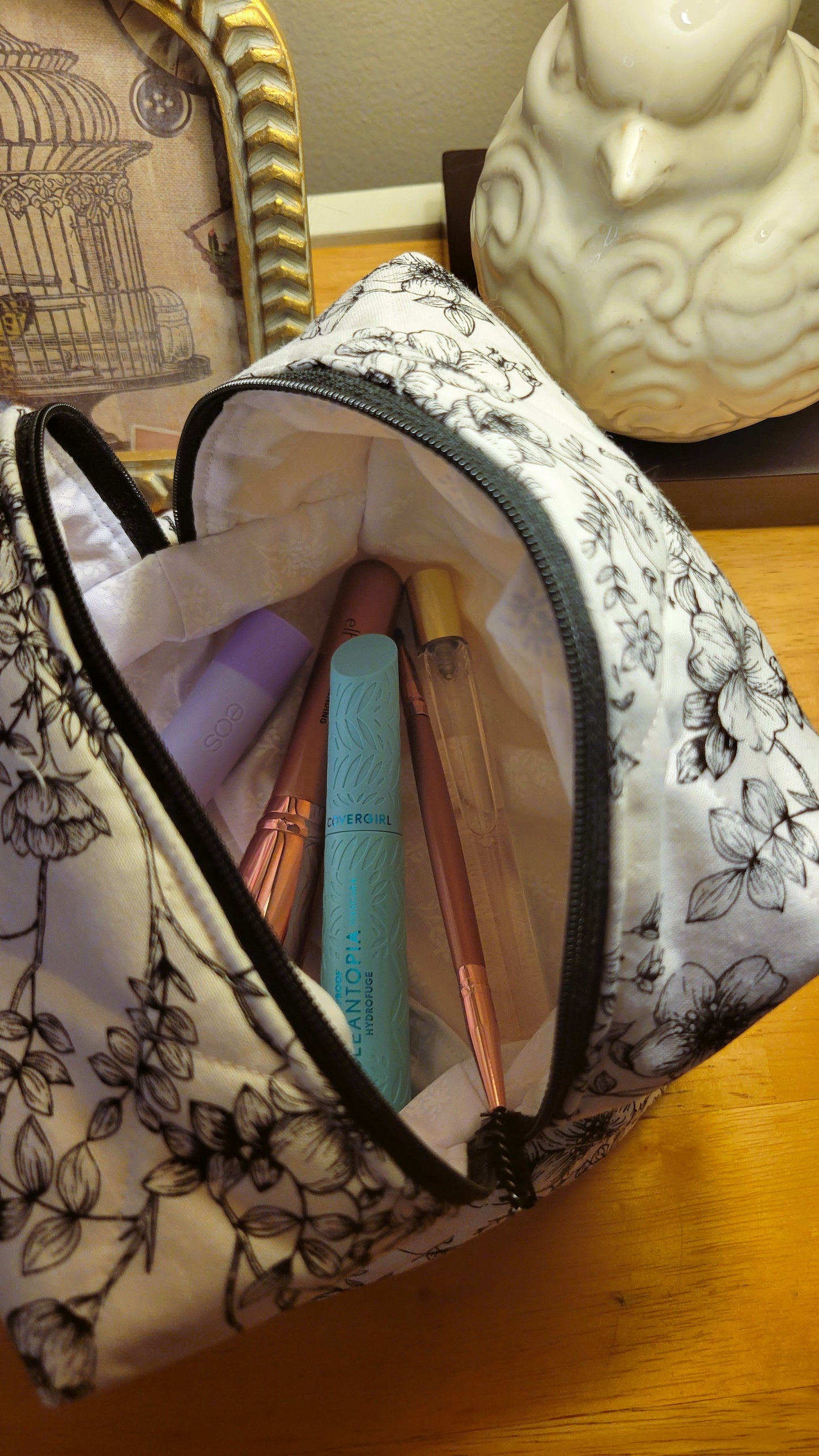 Black Floral - Makeup Bag