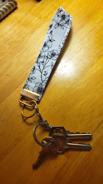 Black Floral - Wristlet Keychain