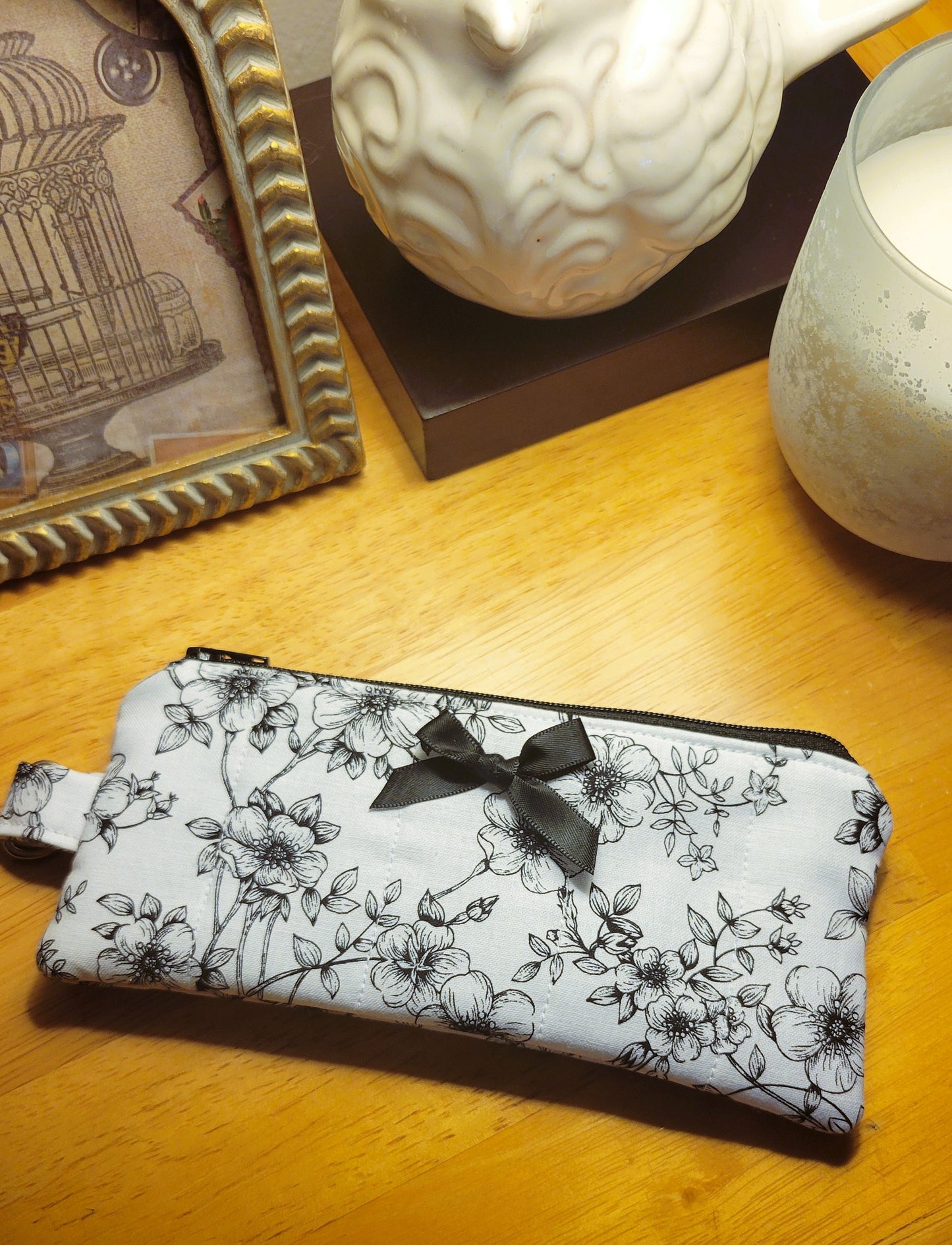 Black Floral Pencil Case