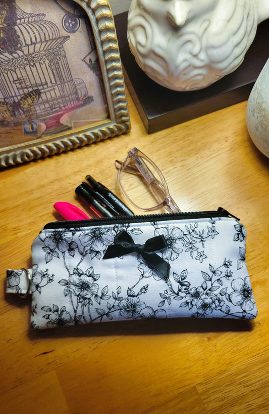 Black Floral Pencil Case