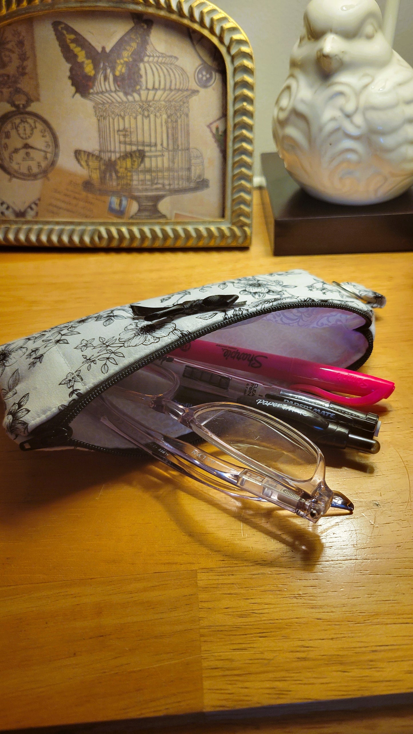 Black Floral Pencil Case