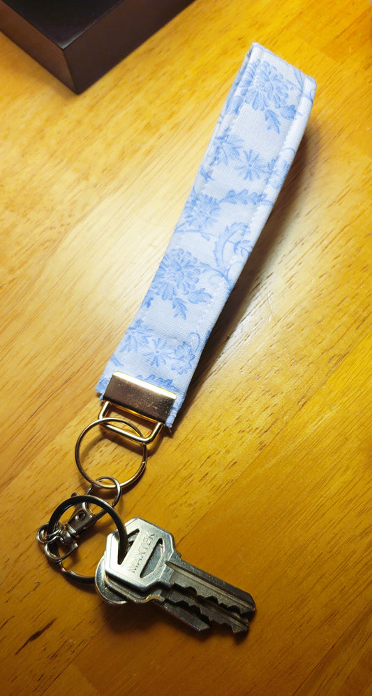 Blue Floral - Wristlet Keychain