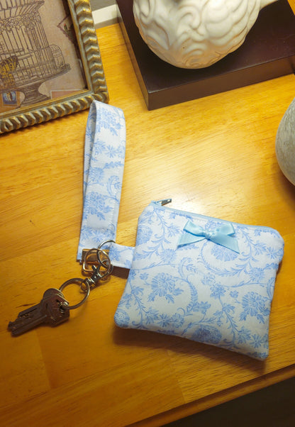 Blue Floral - Wristlet Keychain