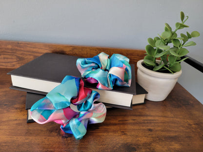 Blue Petal Satin Scrunchie