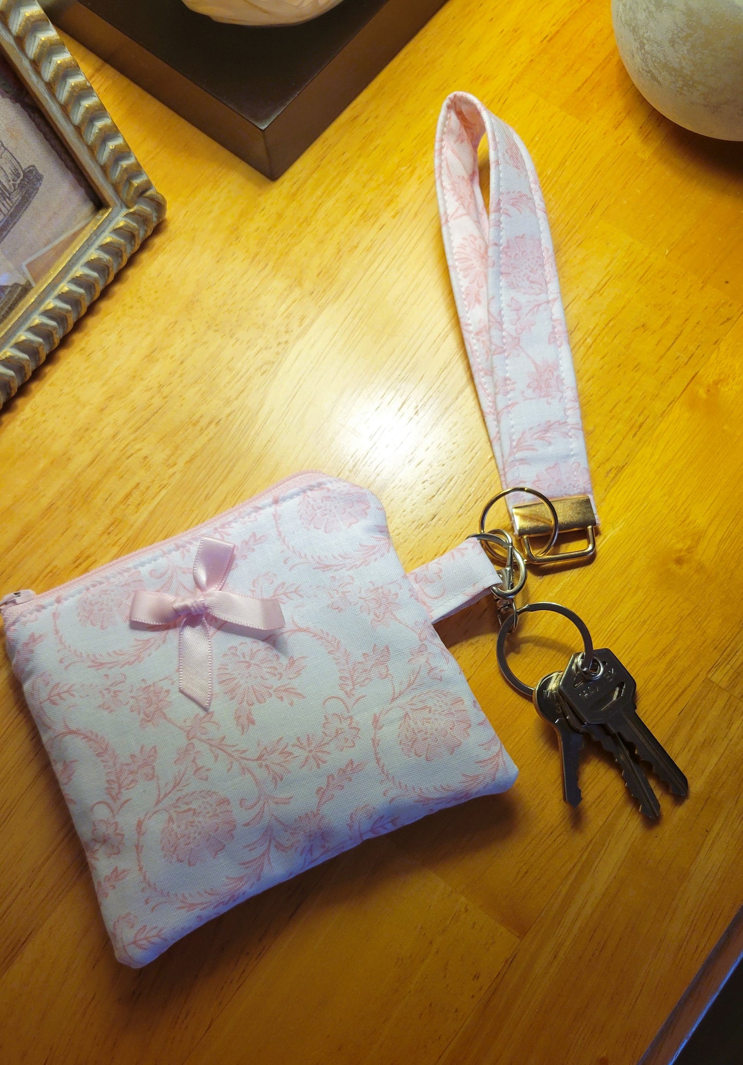 Pink Floral - Wristlet Keychain
