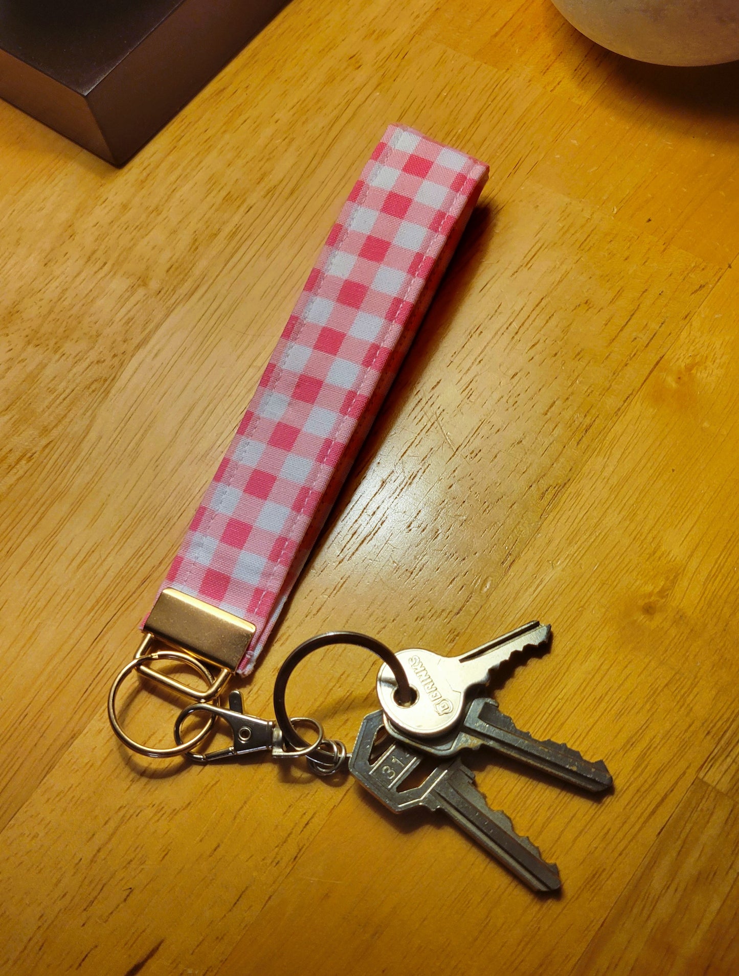 Pink Gingham - Wristlet Keychain