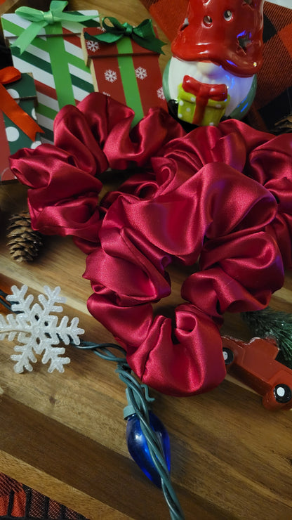 Holly Red Satin Scrunchie – Christmas Collection