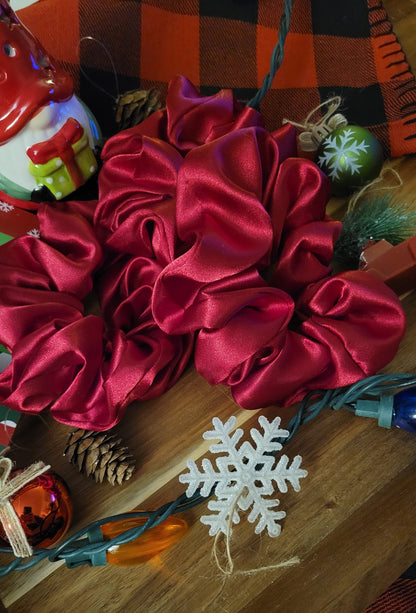 Holly Red Satin Scrunchie – Christmas Collection