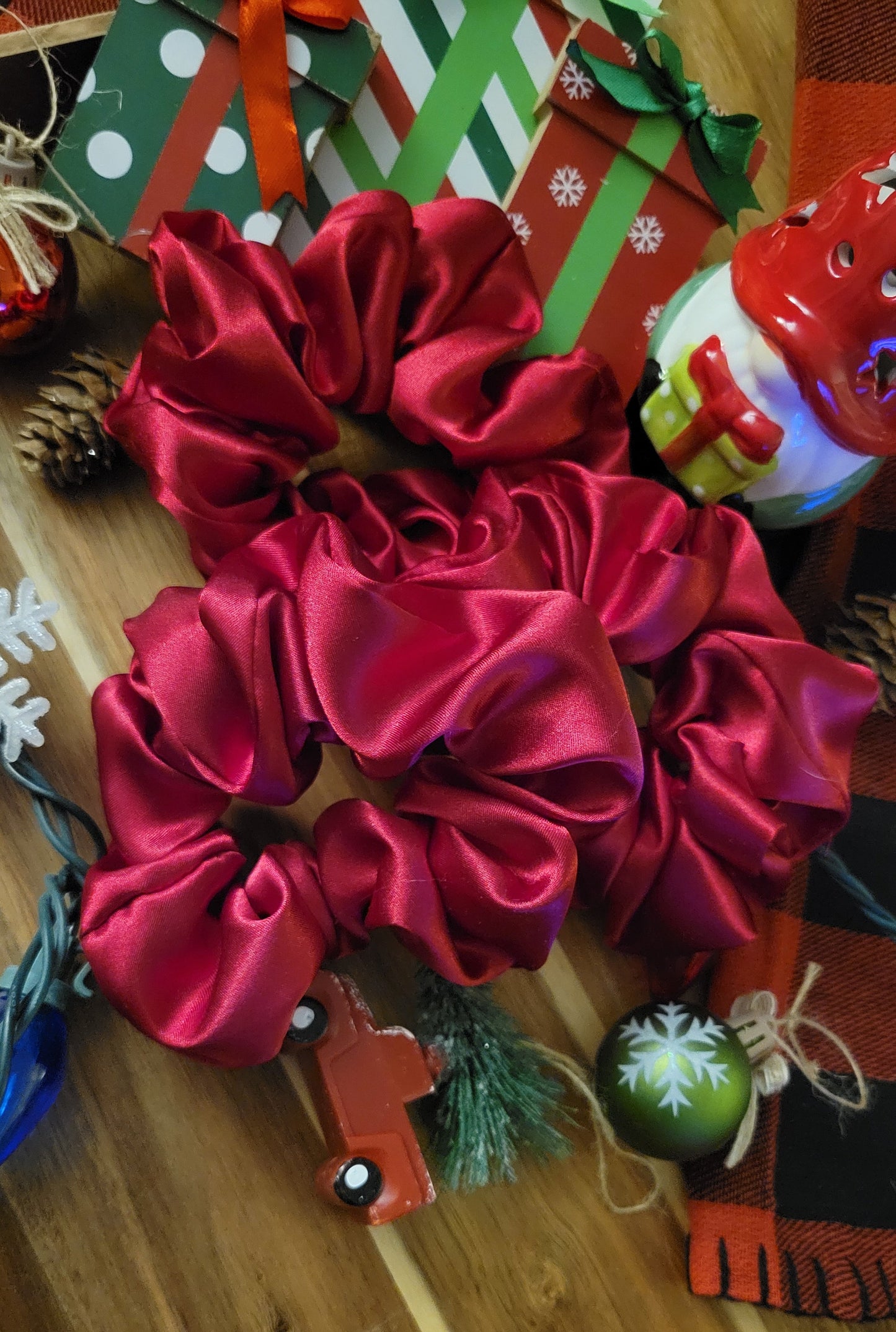 Holly Red Satin Scrunchie – Christmas Collection