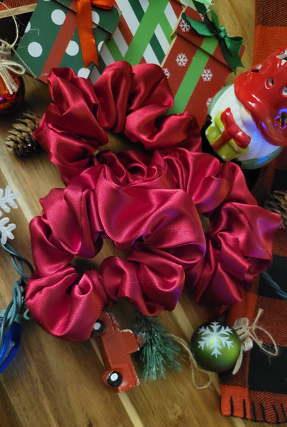 Holly Red Satin Scrunchie – Christmas Collection